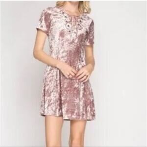 91 SHE & SKY ROSE LIGHT WEIGHT VELVET DRESS
